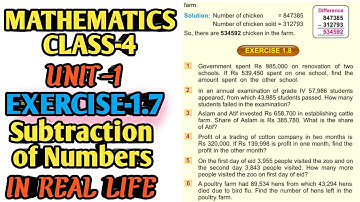 Subtraction of Numbers | Real life Problems | Exercise 1.8 | Unit 1 | Mathematics Class 4 | Sindh