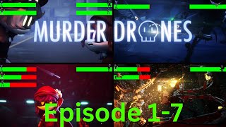 Murder Drones all fightscenes Episode 1-7 with Healthbears English