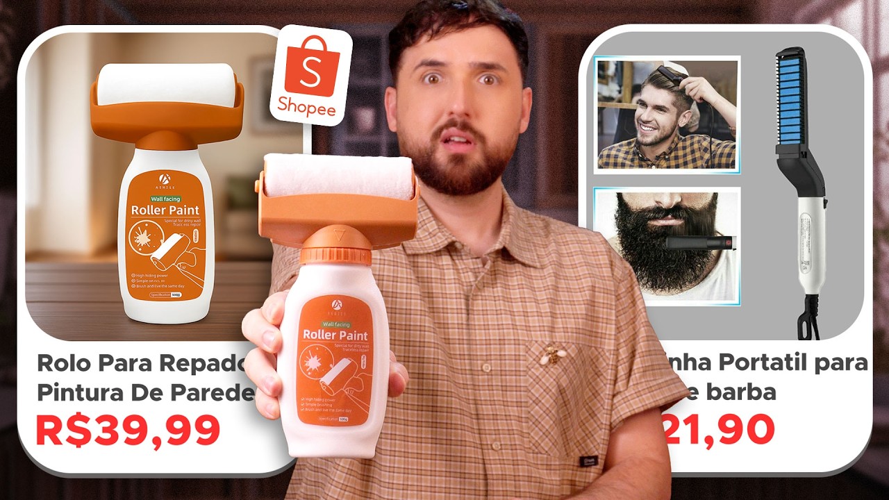 😱 Comprei os PRODUTOS MAIS VENDIDOS da Shopee | Rolo de Tinta com Refil, Chapinha Masculina e Mais