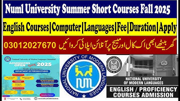 Numl University Summer Short Courses Fall 2025|English Courses|Computer|Languages|Fee|Duration|Apply
