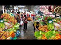 Amazing Cambodian food market tour, massive supplies of meat, vegetables, fruits, and more