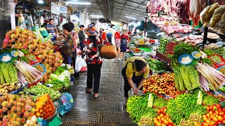 Amazing Cambodian food market tour, massive supplies of meat, vegetables, fruits, and more