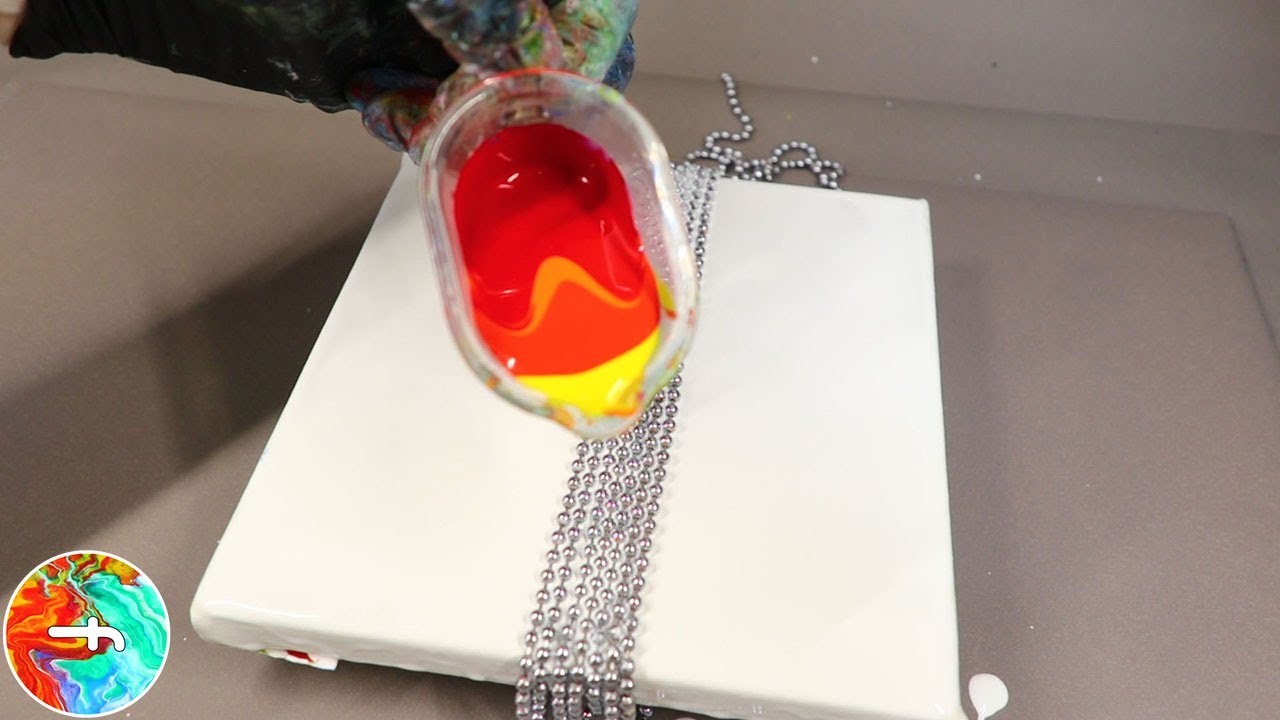 Chain pull painting Stack the red colors Acrylic pouring YouTube