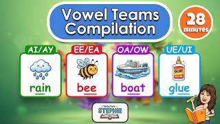 Vowel Teams Compilation | AI AY EE EA OA OW UE UI Phonics Reading Practice (28 Min)