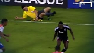 Linesman trips over water bottle - fail!
