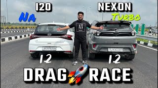 Nexon2023 vs i20 petrol DRAG RACE! 118hp vs 82hp. Tata OP | #i20 #nexon #dragrace