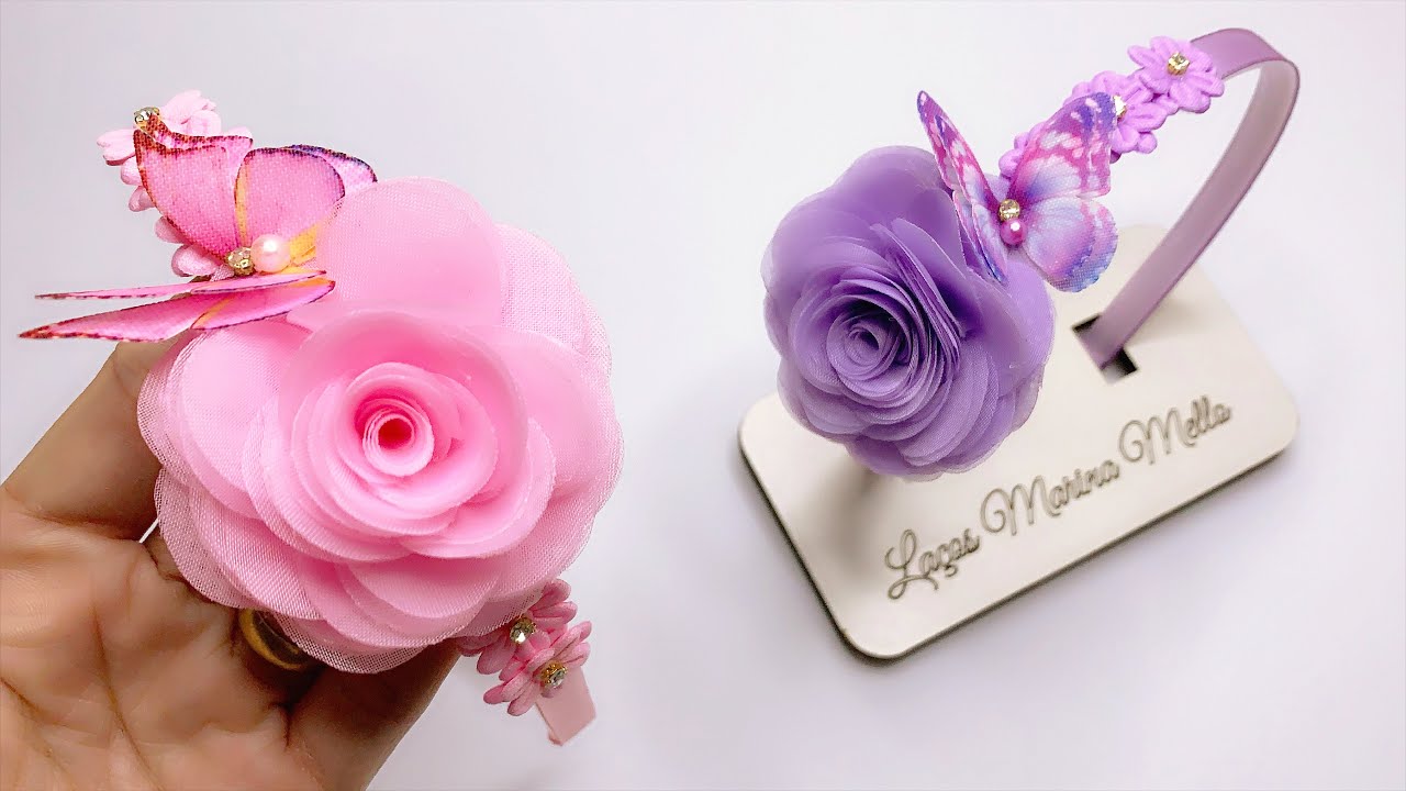 TIARA COM FLOR DE ORGANZA/Linda Tiara para Primavera ribbonbow 🎀By