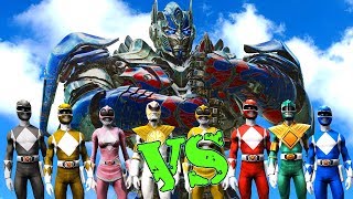 OPTIMUS PRIME vs POWER RANGERS (BLACK, BLUE,FEMALE YELLOW,GREEN,PINK,RED,WHITE,YELLOW) - EPIC BATTLE