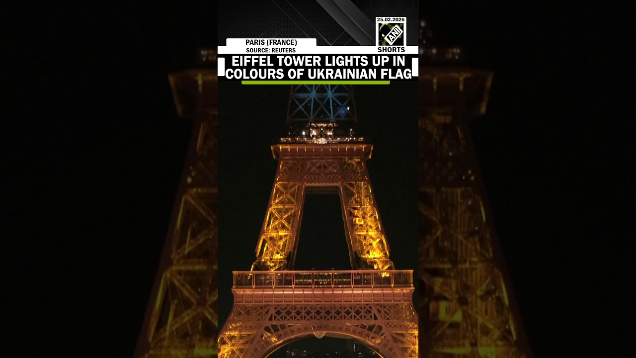 Eiffel Tower lights up in colours of Ukrainian flag to mark 4th anniversary of conflict