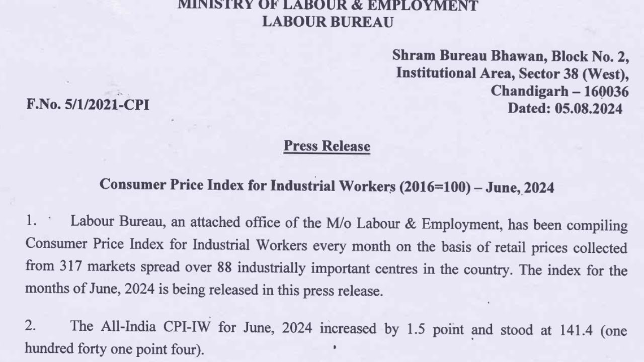 AICPIN - IW of June 2024, for DA, DR hike of Government, bank and PSU employees & Pensioners