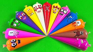 Mixing Rainbow CLAY with Numberblocks, Colourblocks, Alphablocks inside Piping Bags Coloring! ASMR