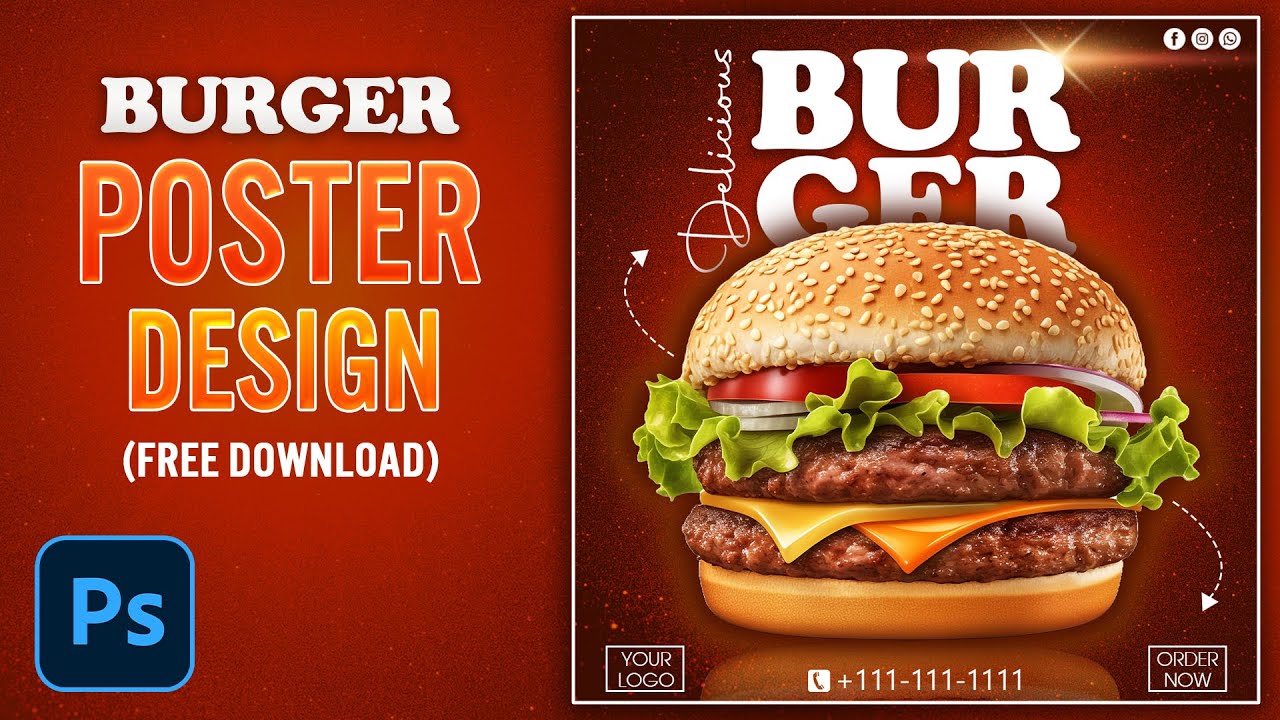 How to Create Modern Burger Poster | Creative Flyer Design in Photoshop ...
