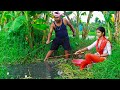 Amazing Fishing Video | Incredible Hook Fishing by Village Woman & Man | Indian Woman Hook Fishing