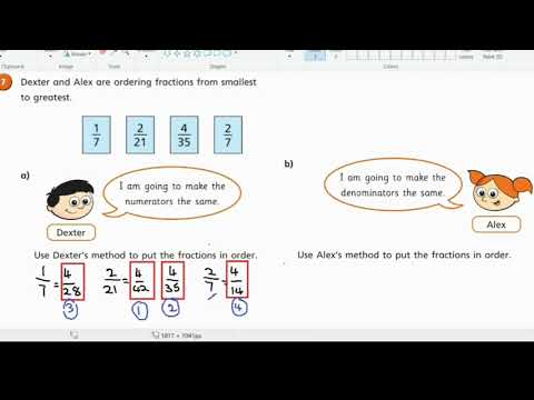 White rose year 3 home learning ordering fractions worksheet - Dexter and Alex order fractions