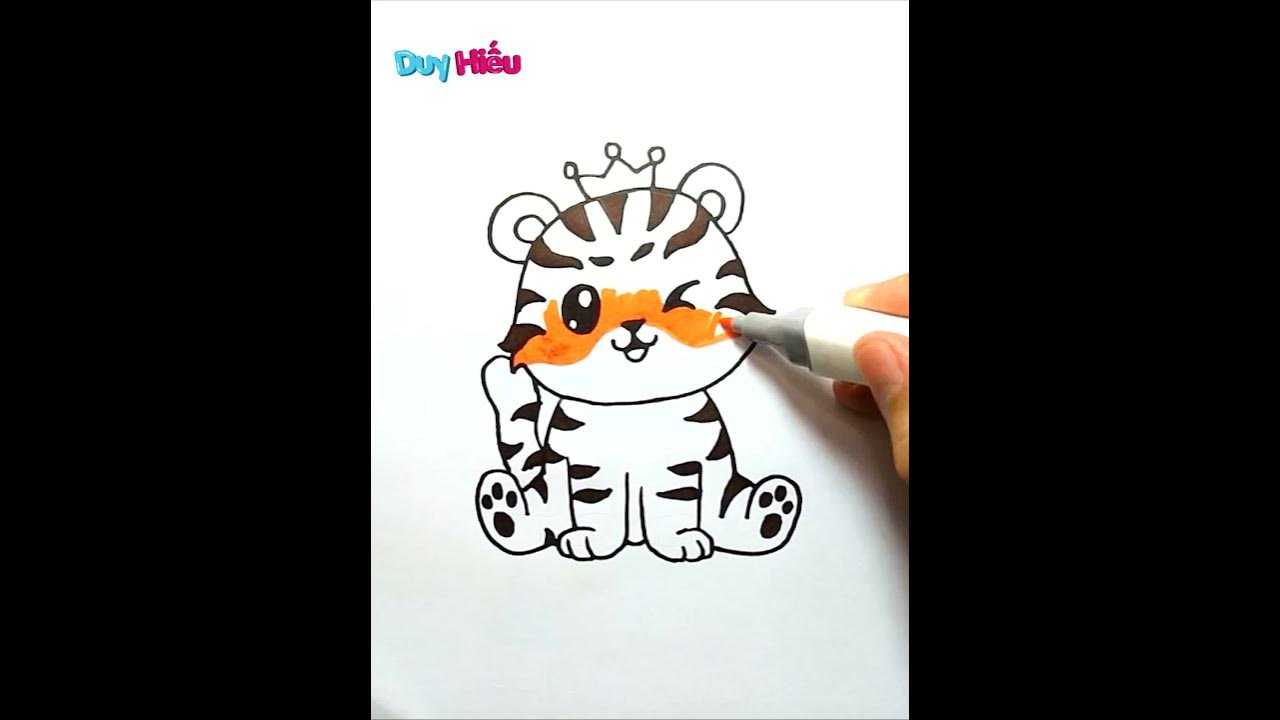 Vẽ con hổ đội vương miện đơn giản dễ thương | Vẽ con hổ cute Tết ...