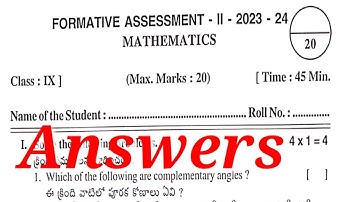 9th class fa2 maths question paper with answers 2023 - 2024