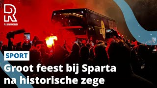 Spelersbus Sparta onthaald door uitzinnige supporters op Het Kasteel Rijnmond