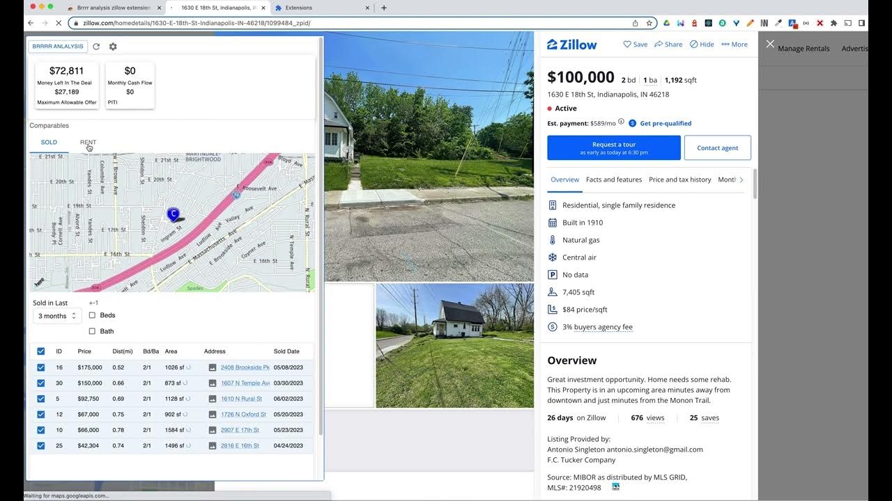 Brrrr analysis tool Chrome extension for Zillow YouTube