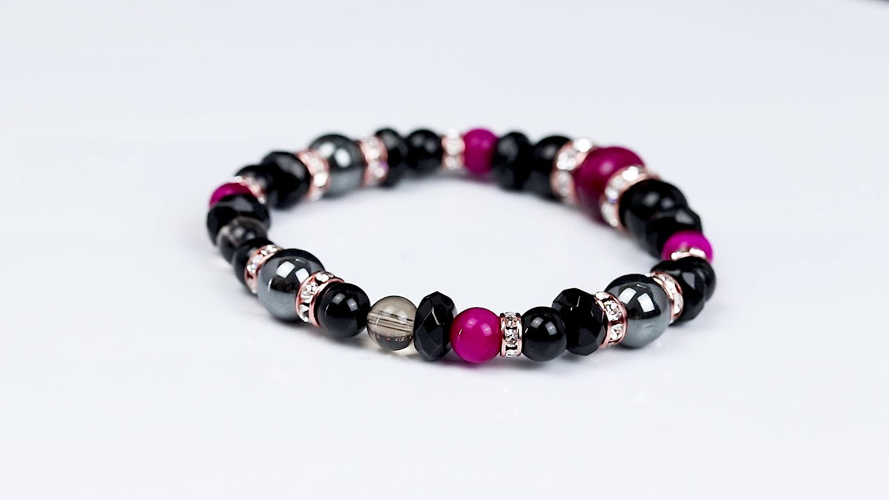 ピンクタイガーアイ・ブラックオニキス デザインブレスレット｜天然石