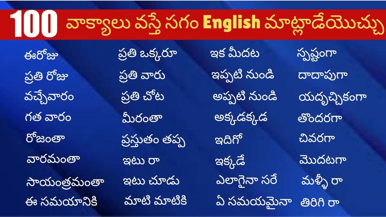 100 Daily use English sentences | తెలుగు ద్వారా ఇంగ్లీష్ నేర్చుకోండి | spoken English