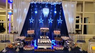Starry Night/Quinceanera Theme w/ Silver & Navy w/Gold Accent & w/White Circle Side Table