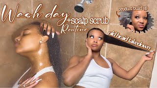 WASH DAY ROUTINE + SCALP SCRUB | NATURAL CURLY HAIR | OLD BRAID TAKE DOWN ♡