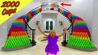 Pranking Our Dad 2000 Plastic Cups Down The Stairs