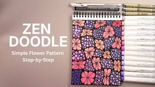 Relaxing Flower Zen Doodle For Beginners | Easy Step by Step Tutorial