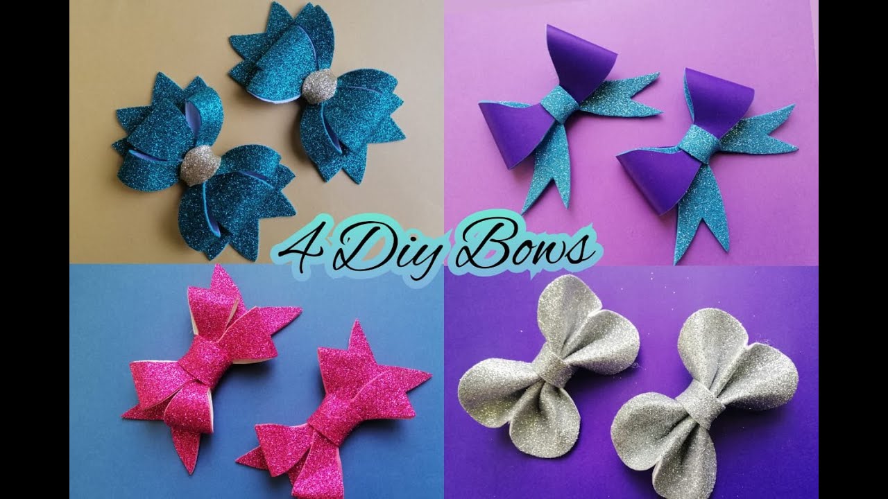 4 Easy DIY Glitter Bows/How To Make Bows With Glitter Foam Sheet YouTube