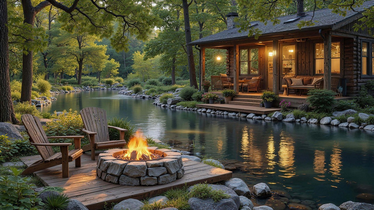 The Gentle Side of Spring 🌸 Riverside Cabin with Relaxing Piano & Fire Sounds