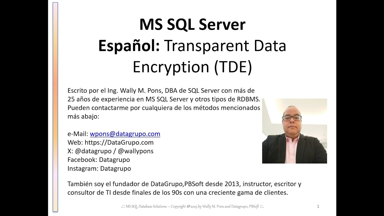 MS SQL Server :: Español: Transparent Data Encryption (TDE) - YouTube