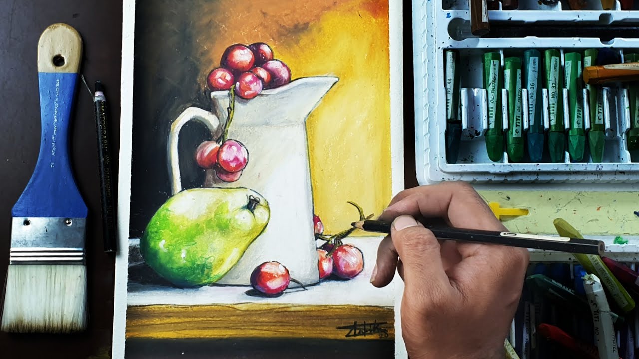 How to draw still life step by step with oil pastel for