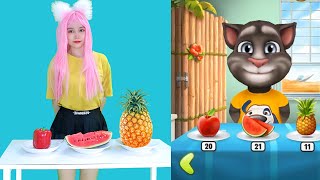 Angela Real Life Imitate Tom Cat Eat Pineapple And Watermelon - My Talking Tom In The Real Life screenshot 4