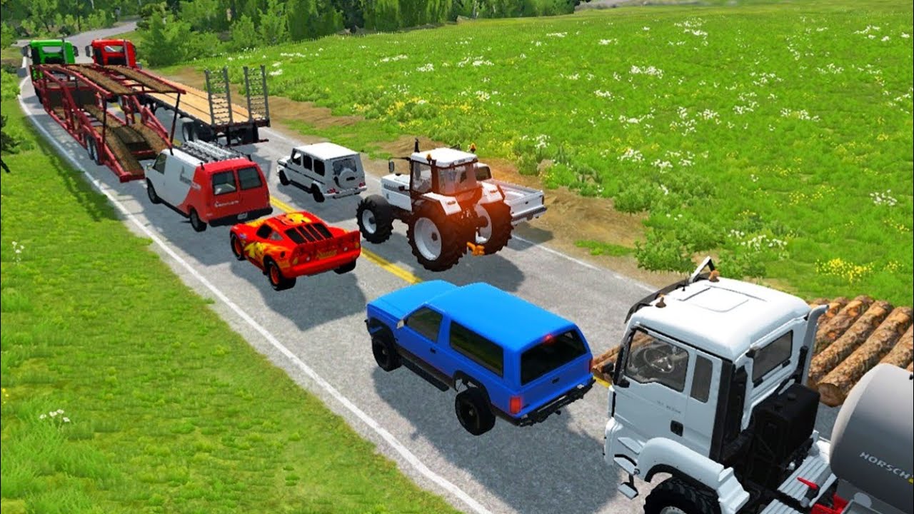 Flatbed Truck McQueen | Europe Road Challenge 🚚 BeamNG.Drive Gameplay – Pothole vs Car 🎉