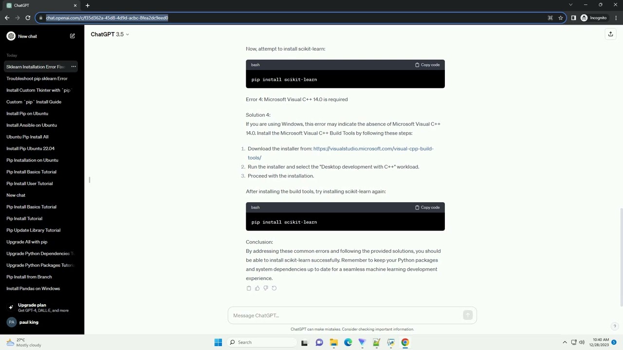pip install sklearn error