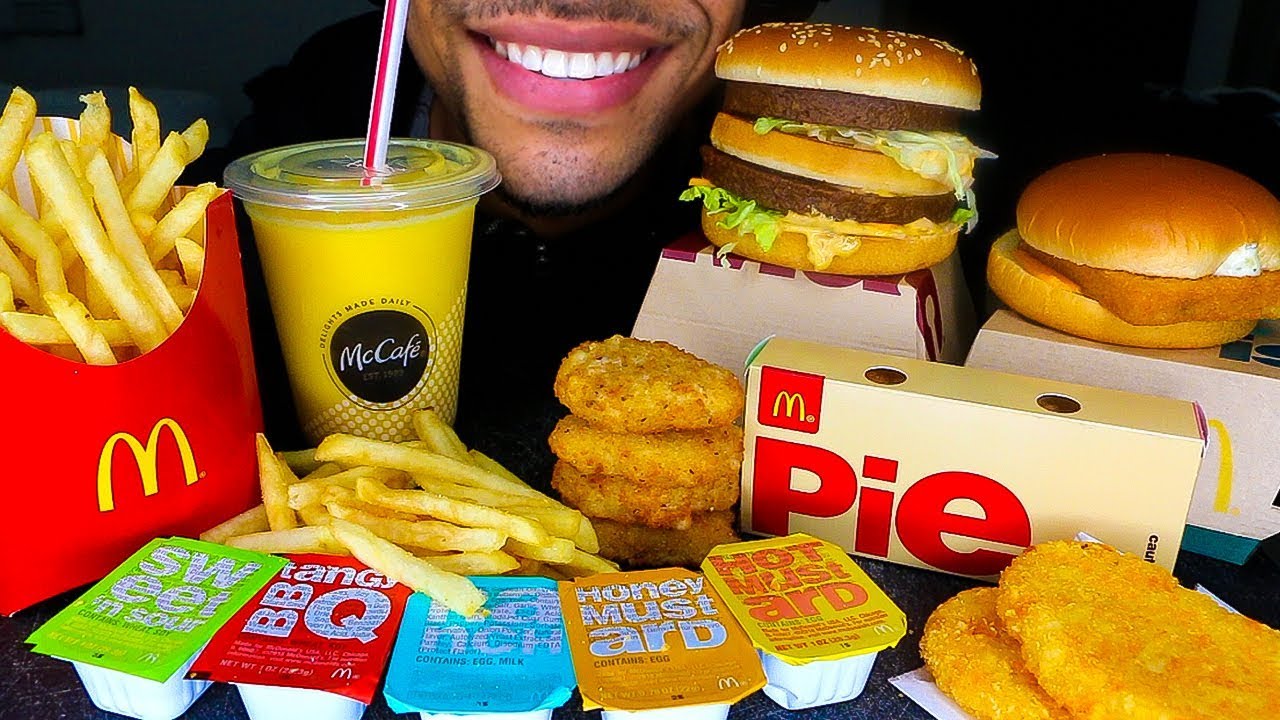 ASMR MCDONALDS MUKBANG CHICKEN NUGGETS BIG MAC FISH FILLET SMOOTHIE APPLEPIE NO TALKING JERRY EATING