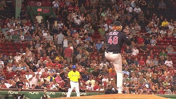 Emmanuel Clase Slow Motion Pitching Mechanics 1st Base Side View