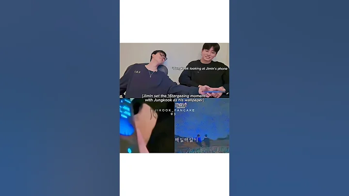 That smile on Jungkook’s face when he noticed Jimin’s wallpaper! #jimin #jungkook #jikook #bts