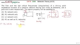 GATE 2006 ECE First and Last critical frequencies of a driving point impedance function
