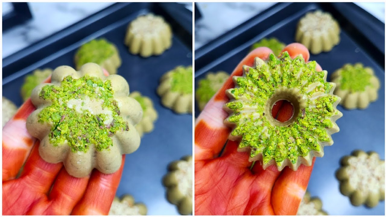 #recipe Pistachio Ghraybeh(Pistachio Shortbread Cookies)//غربية الفستق شكلا وذوقا