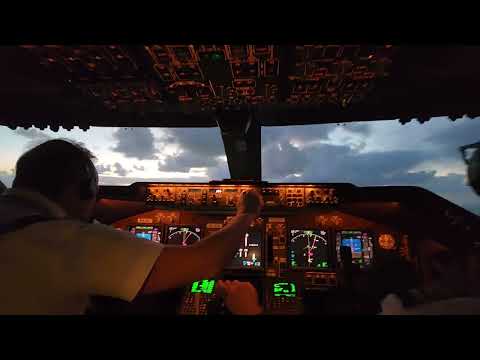 Beautiful BOEING 747-400 TAKEOFF.(cockpit view) &  Control tower and pilot radio communication