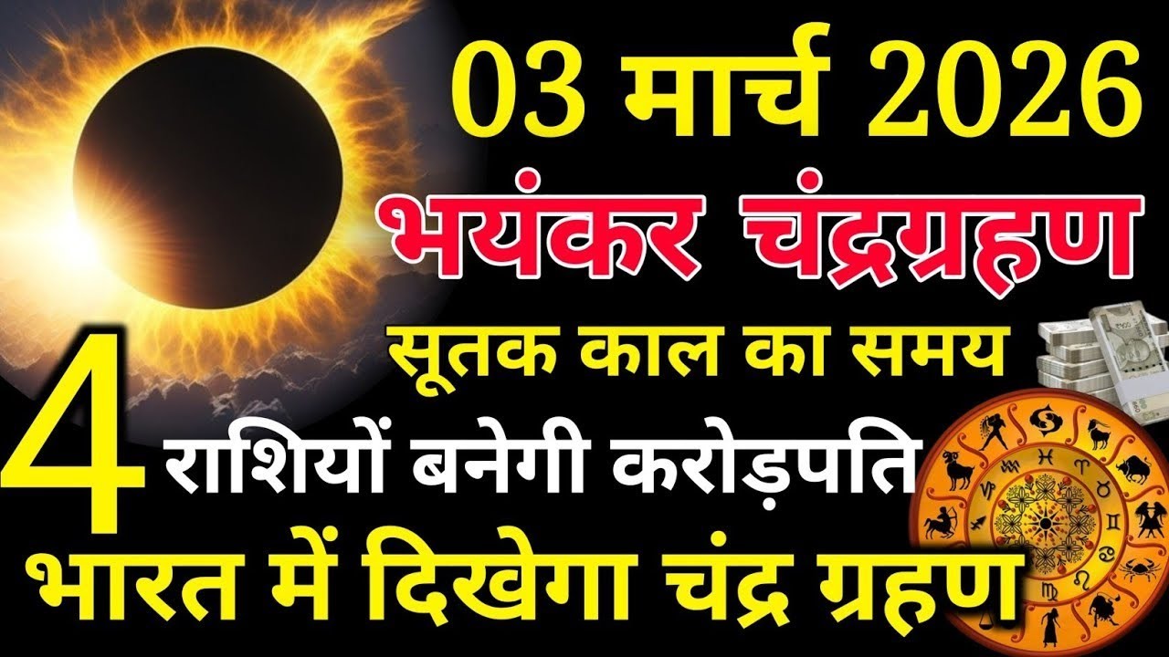 03 मार्च 2026 के दिन भयंकर चंद्रग्रहण सूतक काल का समय 6 राशि वाले बनेंगे करोड़पति। garahan 2026