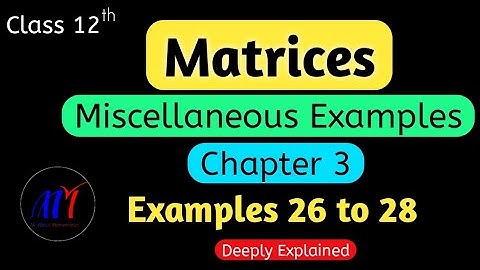 Chapter 3 Matrices ( Miscellaneous Examples 26 to 28 ) Class 12 Maths | NCERT Solutions