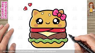 how draw cute burger easy kawaii food drawing kids toddlers