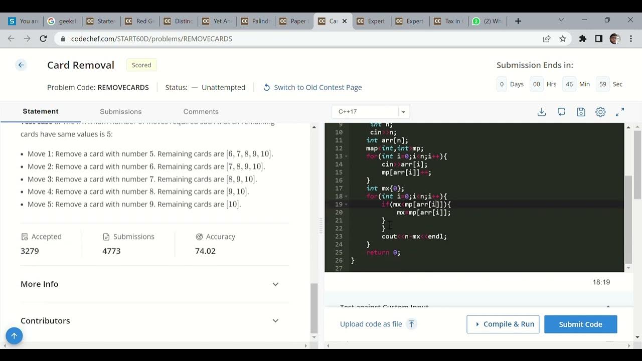 Card Removal Solution codechef YouTube