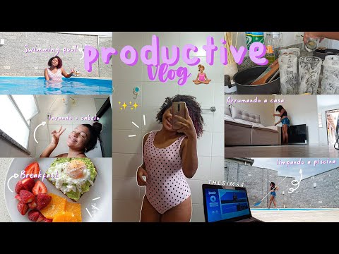 productive day - vlog - 🧘🏽‍♀️🧇💖| cook w me, arrumando a casa, swimming pool