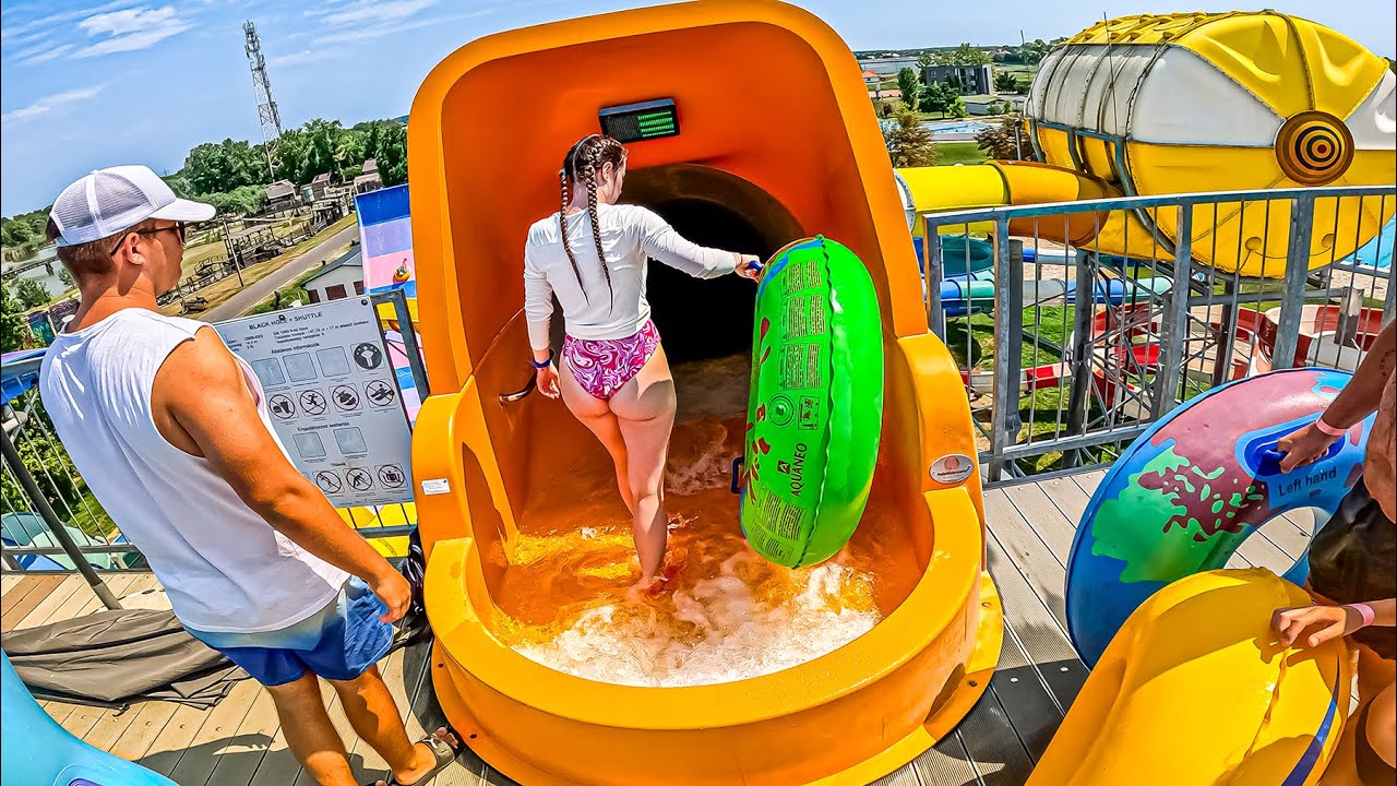 Waterslides at AquaCinema Waterpark, Hungary