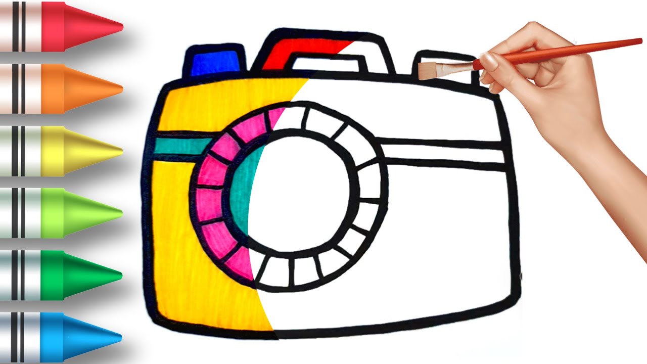 How to Draw a CAMERA Easy for Children | Camera Drawing and Coloring ...