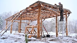 Building a Shed for my FARM, Installation of a LARGE METAL ROOF | First Winter  Ep. 4