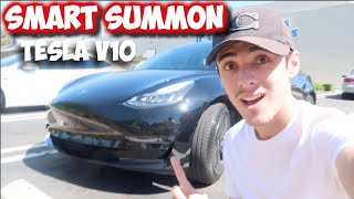 Tesla V10 Smart Summon In Parking Lot